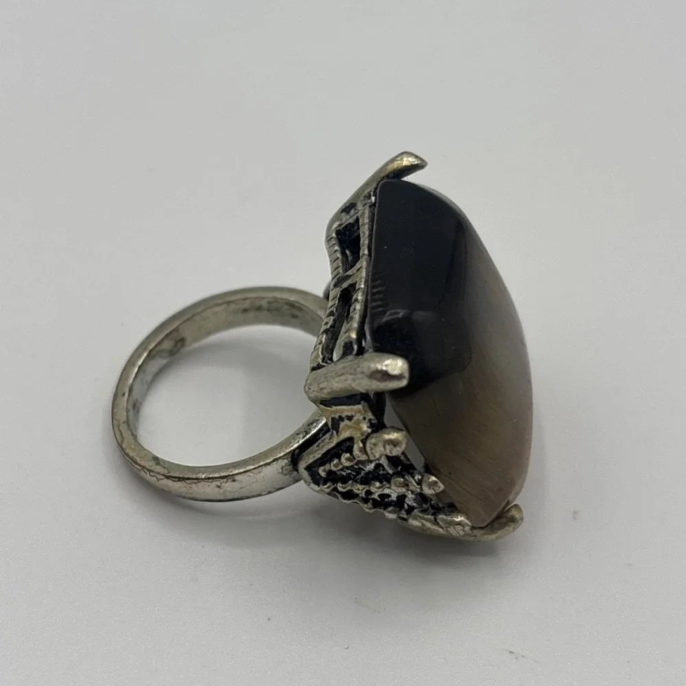 Sterling‎ Silver 925 SEMI-PRECIOUS STONE RING - TIGER'S EYE - Size 6